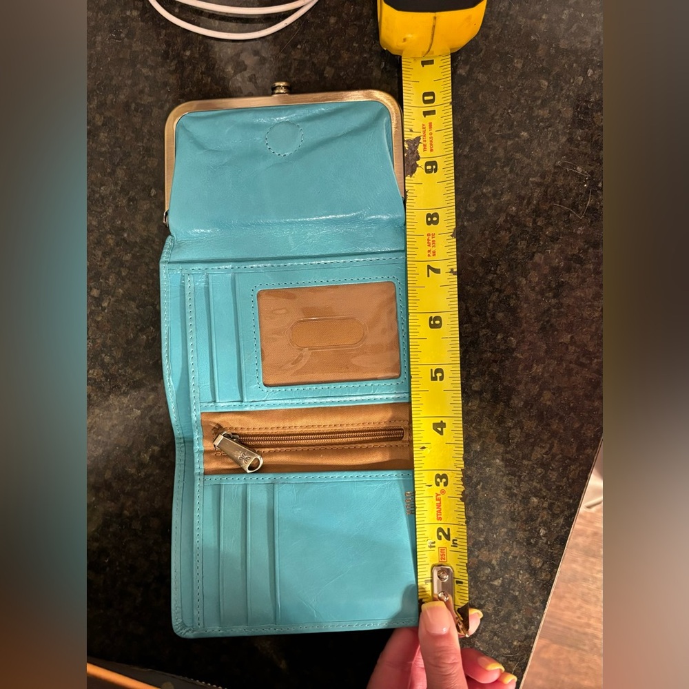 HOBO Aqua Leather Kiss-Lock Wallet with Gold-Tone Frame - Picture 8 of 8